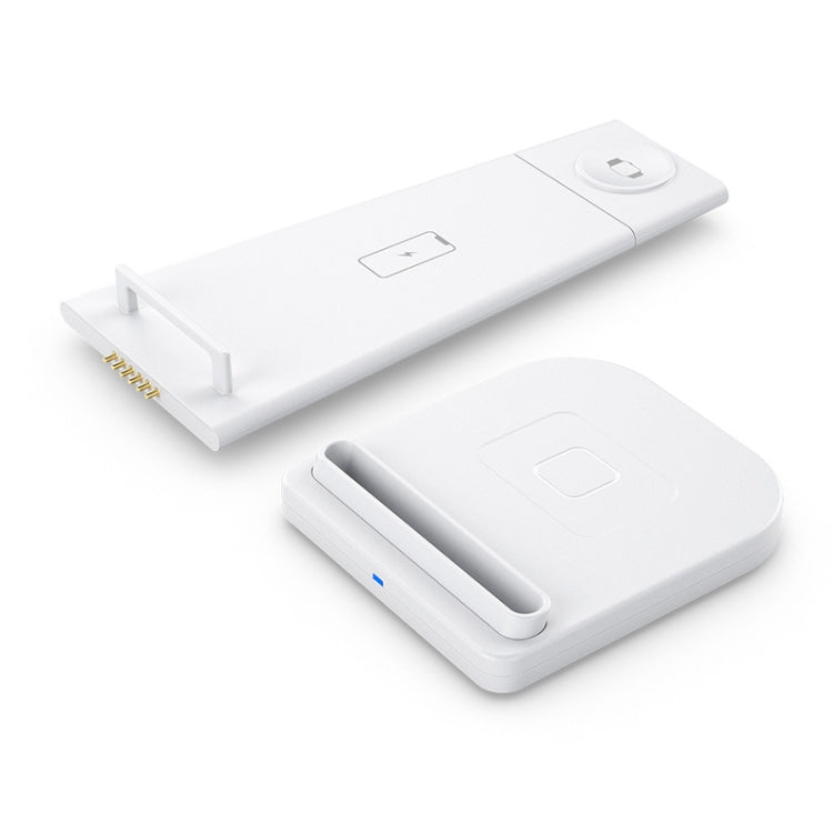 شاحن لاسلكي متعدد الوظائف عمودي 3 في 1 بقوة 10W QC 3.0 مع وظيفة حامل، مناسب للهواتف المحمولة / ساعة آبل / AirPods