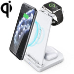 شاحن لاسلكي متعدد الوظائف عمودي 3 في 1 بقوة 10W QC 3.0 مع وظيفة حامل، مناسب للهواتف المحمولة / ساعة آبل / AirPods