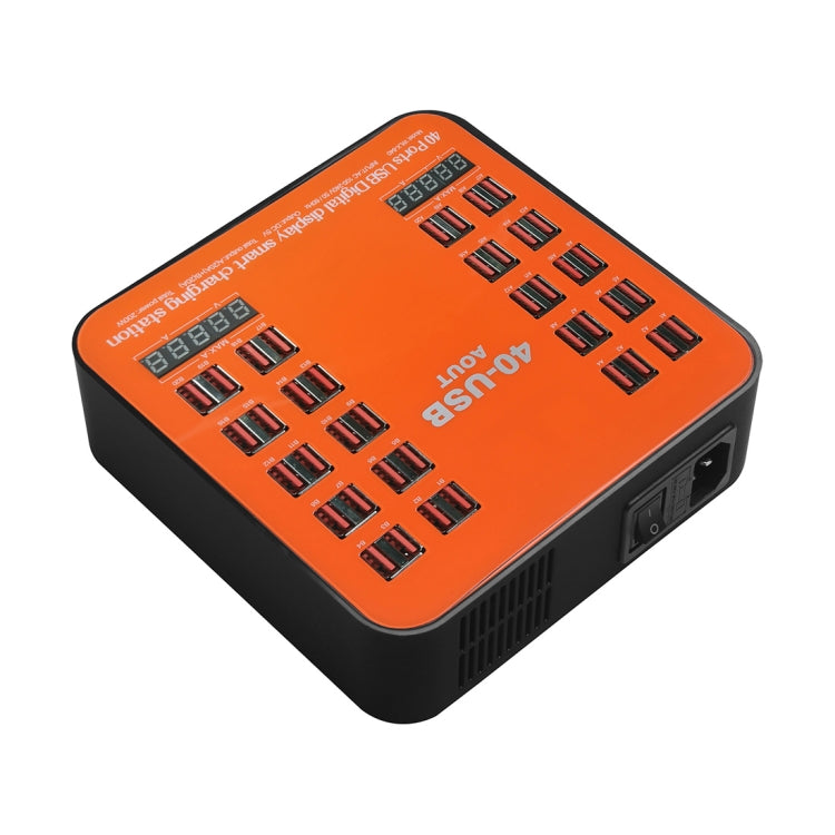 محطة شحن ذكية USB بقدرة 200 واط مع 40 منفذ وشاشة رقمية WLX-840، AC100-240V، قابس أسترالي (أسود+برتقالي)، قابس أسترالي