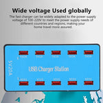 محطة شحن ذكية USB بقدرة 100 واط مع 10 منافذ A5B مع ضوء مؤشر، قابس أمريكي، 100 واط