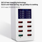 محطة شحن ذكية A8 بقدرة 50 واط مع 8 منافذ USB + QC3.0 مع شاشة رقمية AC100-240V، قابس بريطاني، A8 قابس بريطاني