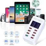 محطة شحن ذكية A8 بقدرة 50 واط مع 8 منافذ USB + QC3.0 مع شاشة رقمية AC100-240V، قابس بريطاني، A8 قابس بريطاني