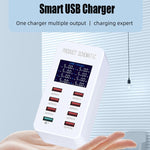 محطة شحن ذكية A8 بقدرة 50 واط مع 8 منافذ USB + QC3.0 مع شاشة رقمية AC100-240V، قابس بريطاني، A8 قابس بريطاني