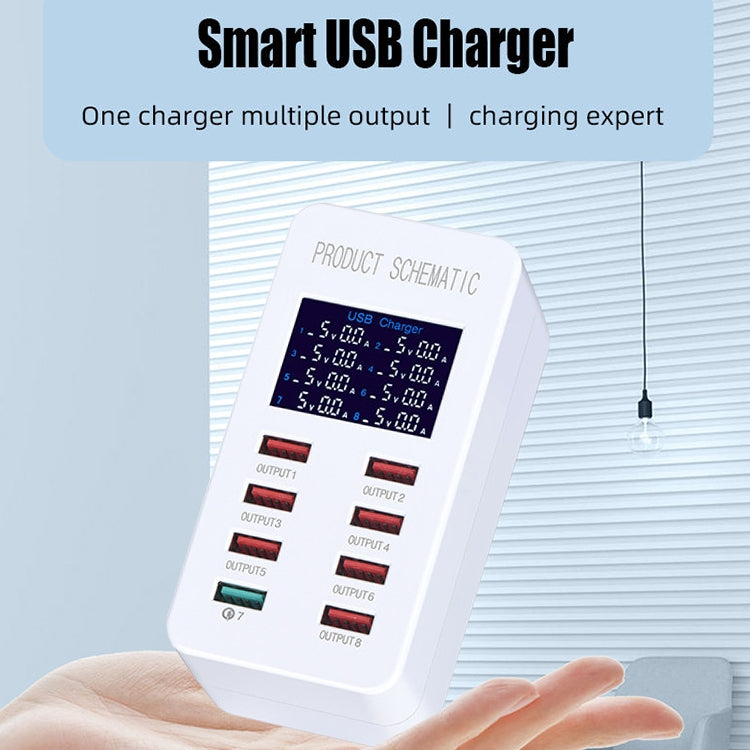 محطة شحن ذكية A8 بقدرة 50 واط مع 8 منافذ USB + QC3.0 مع شاشة رقمية AC100-240V، قابس بريطاني، A8 قابس بريطاني