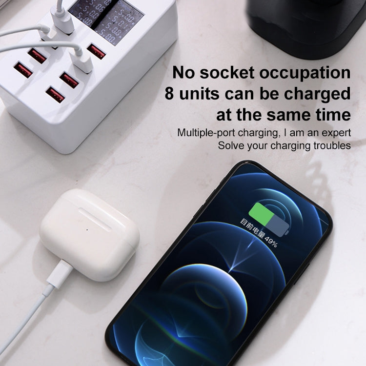 محطة شحن ذكية A8 بقدرة 50 واط مع 8 منافذ USB + QC3.0 مع شاشة رقمية AC100-240V، قابس بريطاني، A8 قابس بريطاني