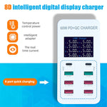 محطة شحن ذكية A8T بقدرة 60 واط مع 8 منافذ USB + QC3.0 + PD Type-C مع شاشة رقمية AC100-240V، قابس أسترالي، A8T قابس أسترالي