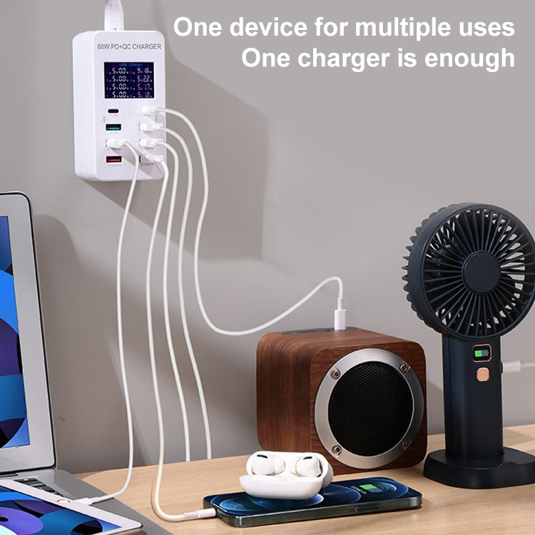 محطة شحن ذكية A8T بقدرة 60 واط مع 8 منافذ USB + QC3.0 + PD Type-C مع شاشة رقمية AC100-240V، قابس أسترالي، A8T قابس أسترالي
