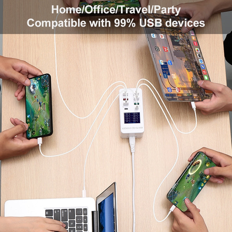 محطة شحن ذكية A8T بقدرة 60 واط مع 8 منافذ USB + QC3.0 + PD Type-C مع شاشة رقمية AC100-240V، قابس أسترالي، A8T قابس أسترالي