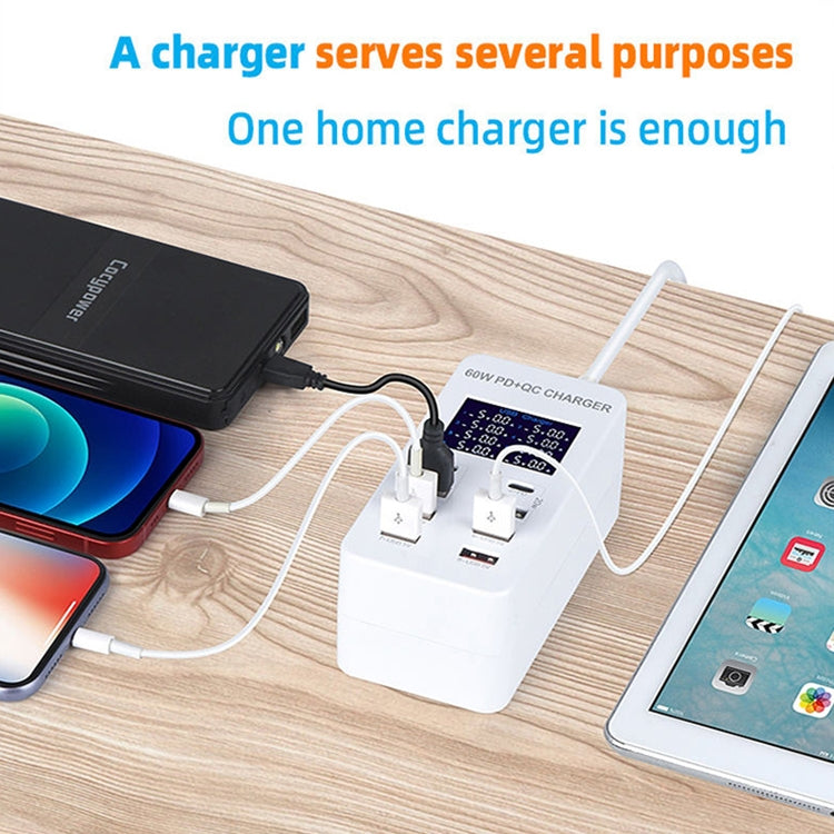 محطة شحن ذكية A8T بقدرة 60 واط مع 8 منافذ USB + QC3.0 + PD Type-C مع شاشة رقمية AC100-240V، قابس أسترالي، A8T قابس أسترالي