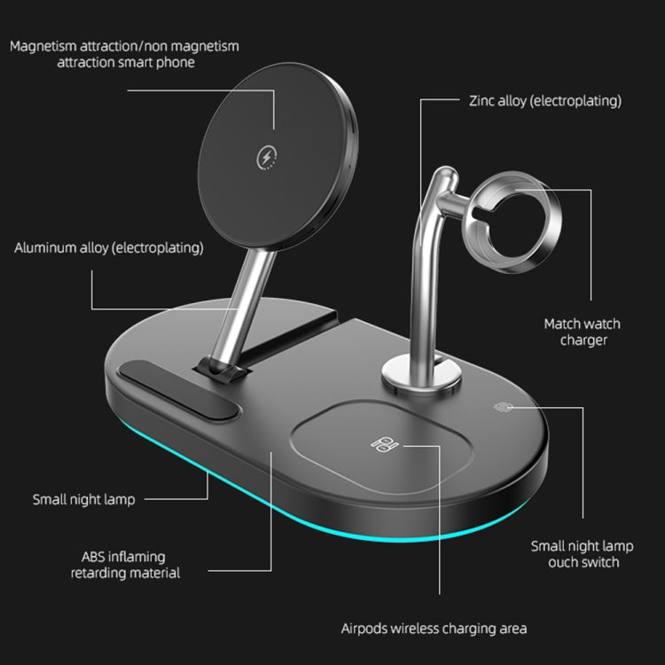 S20 4 in 1 15W Multifunctional Magnetic Wireless Charger with Night Light & Holder for Mobile Phones / AirPods, S20 White