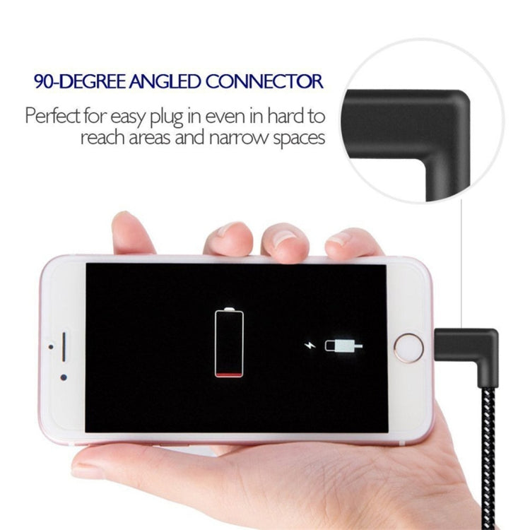 كابل شحن ومزامنة بيانات USB بطول 1 متر بقوة 2 أمبير مع جديلة نايلون وزاويتين مزدوجتين، 1 متر 8 دبابيس 2 أمبير