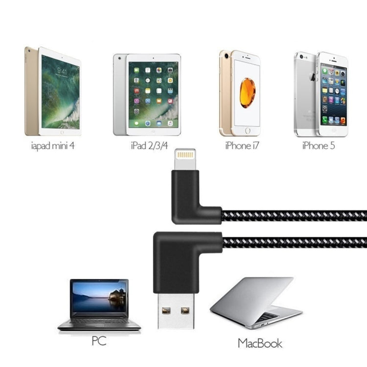 كابل شحن ومزامنة بيانات USB بطول 1 متر بقوة 2 أمبير مع جديلة نايلون وزاويتين مزدوجتين، 1 متر 8 دبابيس 2 أمبير
