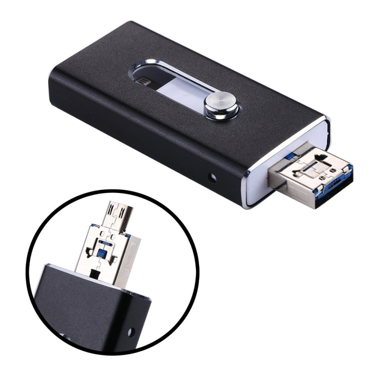RQW-02 فلاش درايف 3 في 1 USB 2.0 و 8 بن وميكرو USB بسعة 32 جيجابايت، RQW-02 أسود