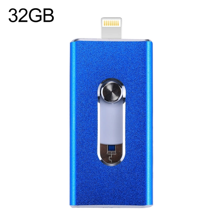 RQW-02 فلاش درايف 3 في 1 USB 2.0 و 8 بن وMicro USB بسعة 32 جيجابايت، RQW-02 أزرق