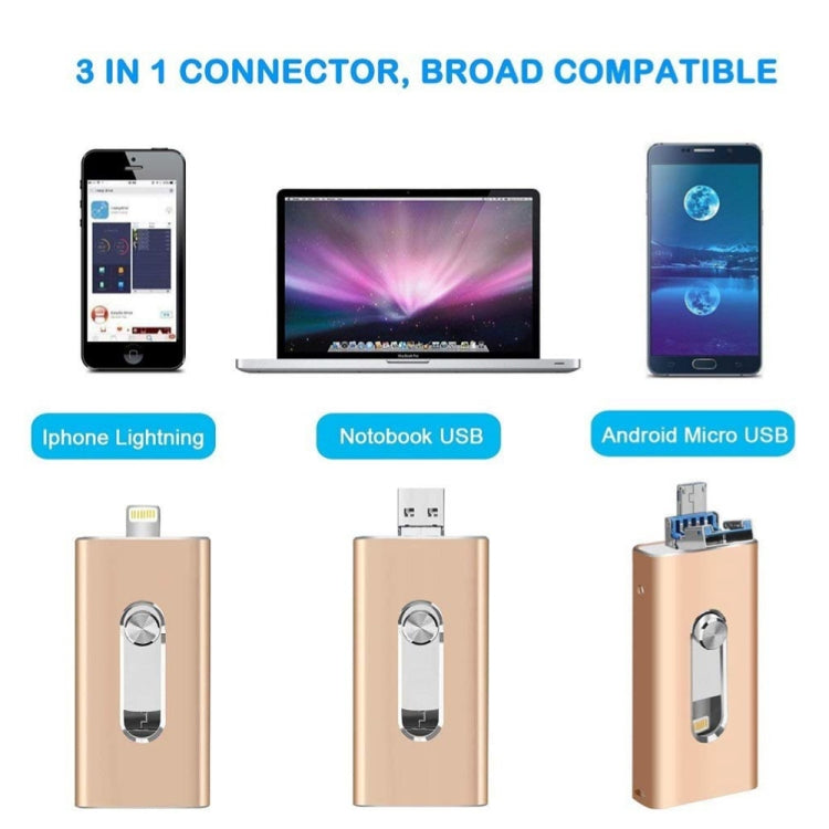 RQW-02 فلاش درايف 3 في 1 USB 2.0 و 8 بن وMicro USB بسعة 32 جيجابايت، RQW-02 أزرق