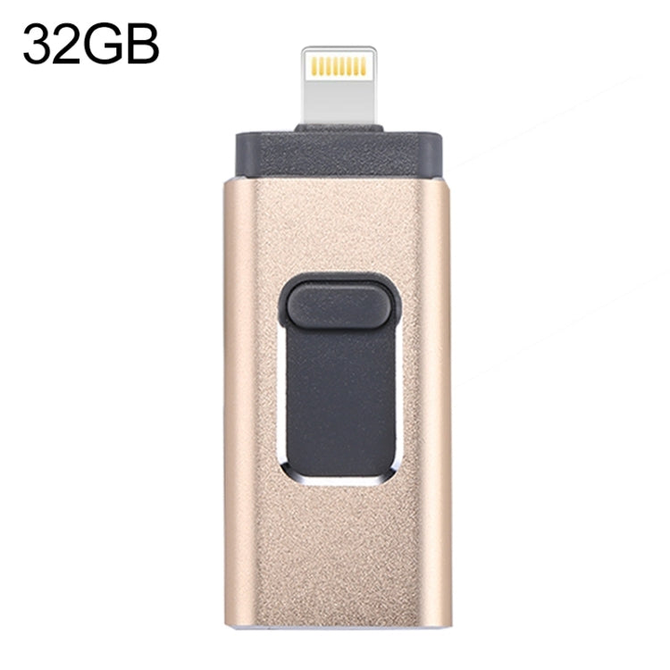 محرك فلاش USB 2.0 و8 Pin وMicro USB 3 في 1 بسعة 32GB، easyflash RQW-01B ذهبي
