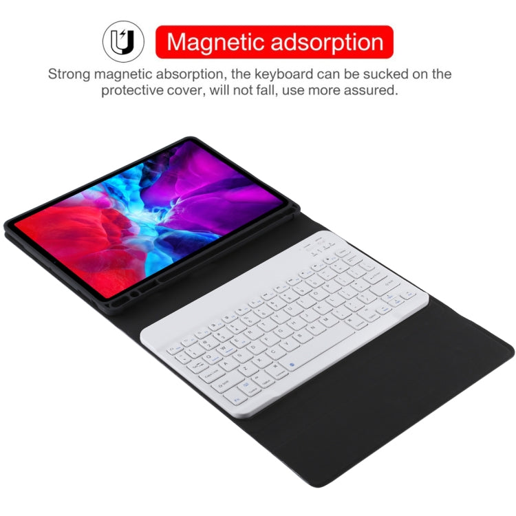 لوحة مفاتيح بلوتوث قابلة للفصل TG11B بيضاء مع غطاء لوحي من الجلد الميكروفايبر لجهاز iPad Pro 11 بوصة (2020)، مع فتحة وقلم، لوحة مفاتيح بيضاء