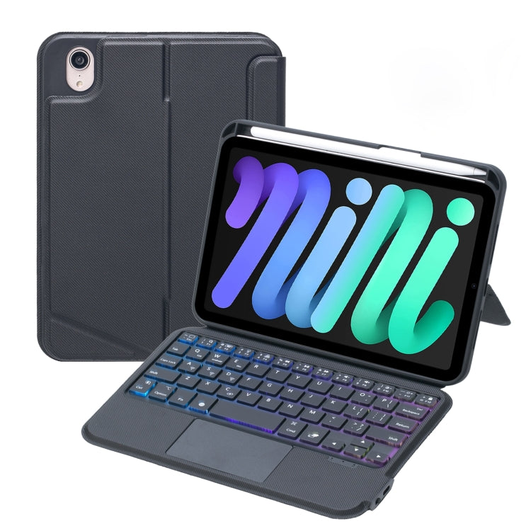 غطاء جلدي T06-AS مع لوحة مفاتيح Bluetooth من نوع الانقسام مع إضاءة خلفية تعمل باللمس لجهاز iPad mini6 / mini 7