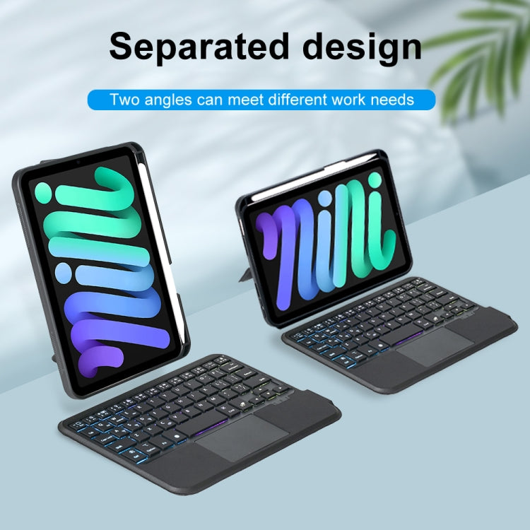 غطاء جلدي T06-AS مع لوحة مفاتيح Bluetooth من نوع الانقسام مع إضاءة خلفية تعمل باللمس لجهاز iPad mini6 / mini 7