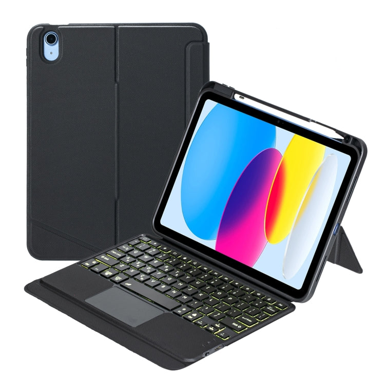 حافظة جلد مع لوحة مفاتيح بلوتوث من نوع تقسيم مع إضاءة خلفية ولمس لجهاز iPad 11 2025 / iPad الجيل العاشر 10.9 2022، T10-A