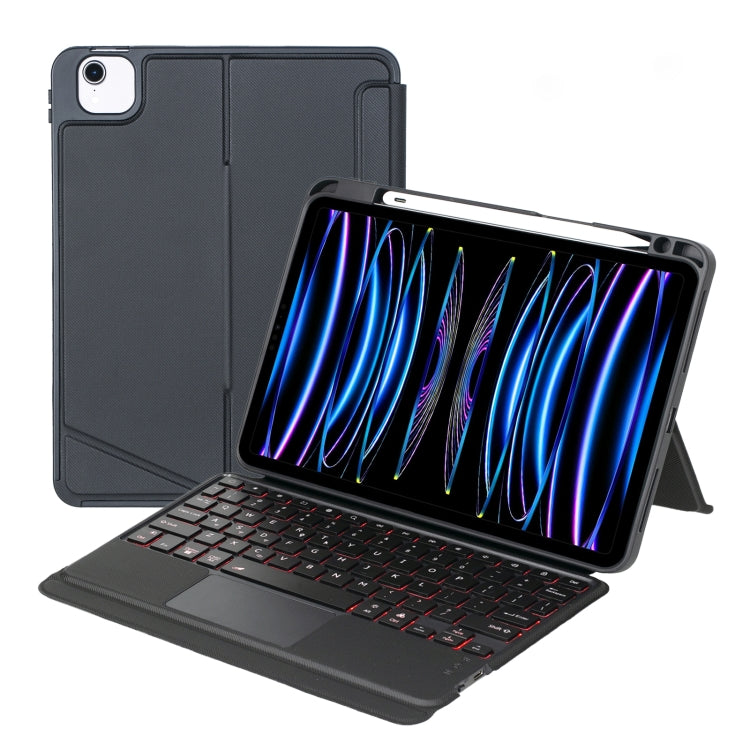 غطاء جلدي T11-AS مع لوحة مفاتيح Bluetooth من نوع الانقسام مع إضاءة خلفية تعمل باللمس لجهاز iPad Air 11 2025 / Air 5 / 4 10.9 / Pro 11 2022&2021&2020&2018
