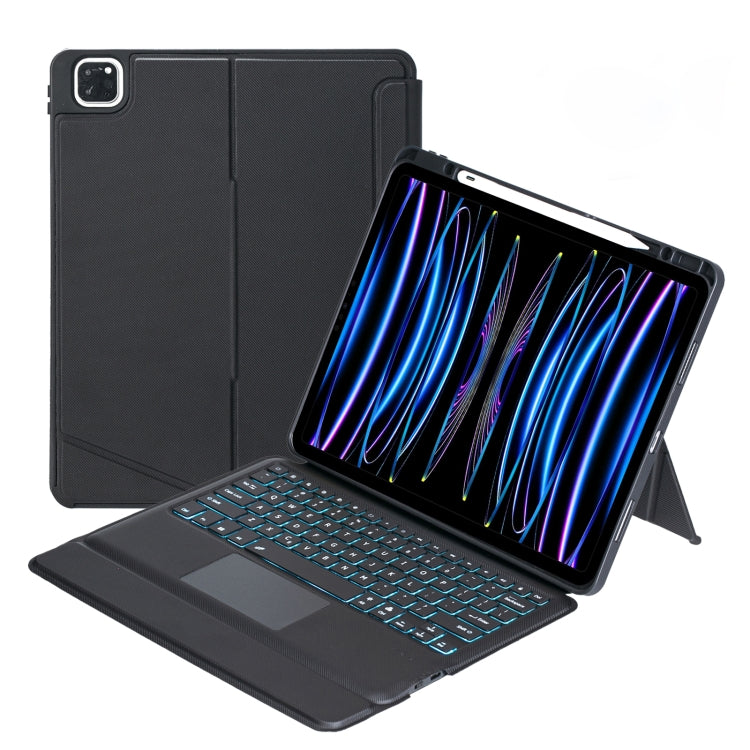 غطاء جلدي T129-AS مع لوحة مفاتيح Bluetooth من نوع الانقسام مع إضاءة خلفية تعمل باللمس لجهاز iPad Air 13 2025 / Pro 12.9 2022 / 2021 / 2020 / 2018
