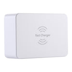 شاحن WLX-818F 6 في 1 بقدرة 10 واط QC3.0 شحن لاسلكي + USB-C / Type-C + 4 منافذ USB مع شاشة عرض ذكية LCD، قابس أوروبي / أسترالي، أبيض