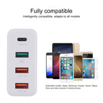 شاحن حائطي للسفر A3P بحد أقصى 3 أمبير بمنفذ USB-C / Type-C + QC3.0 + منفذي USB مزدوجين، 4 منافذ، قابس أوروبي