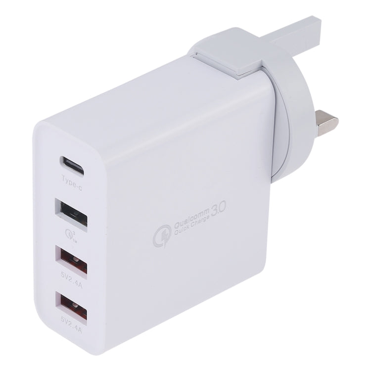شاحن حائطي للسفر A3P بحد أقصى 3 أمبير بمنفذ USB-C / Type-C + QC3.0 + منفذي USB مزدوجين، 4 منافذ، قابس بريطاني