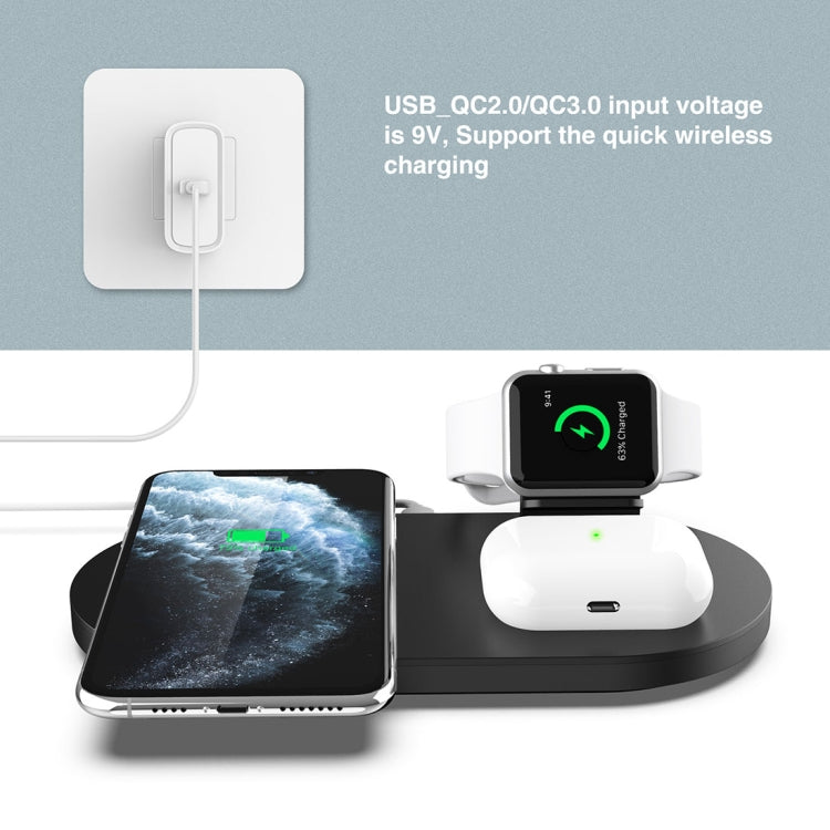 A04 شاحن لاسلكي متعدد الوظائف 3 في 1 Qi قياسي للهواتف المحمولة وiWatch وAirPods