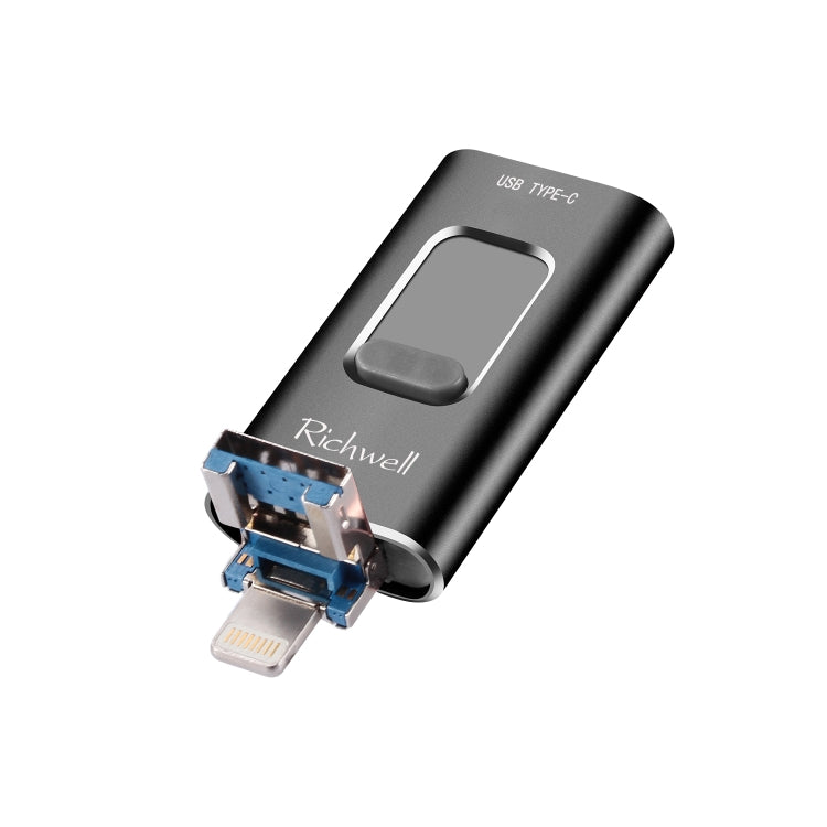 ريتشويل 3 في 1 فلاش ديسك معدني بسعة 128 جيجابايت مع منافذ Type-C + 8 دبابيس + USB 3.0 مع وظيفة OTG
