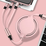 كابل شحن ومزامنة بيانات قابل للسحب 3 في 1 USB إلى USB-C / Type-C + 8Pin + Micro USB من السيليكون السائل 3.5A