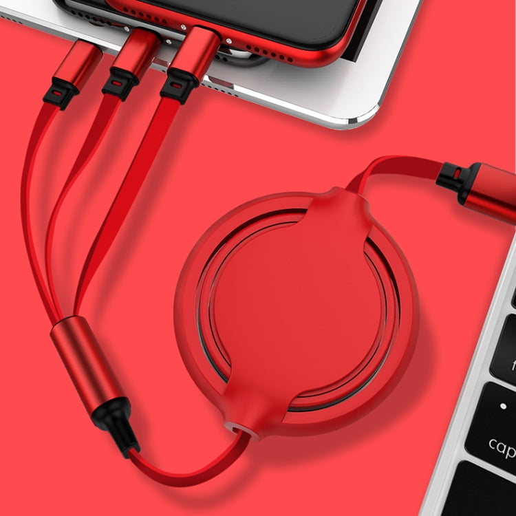 كابل شحن ومزامنة بيانات قابل للسحب 3 في 1 USB إلى USB-C / Type-C + 8Pin + Micro USB من السيليكون السائل 3.5A