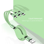 كابل شحن ومزامنة بيانات قابل للسحب 3 في 1 USB إلى USB-C / Type-C + 8Pin + Micro USB من السيليكون السائل 3.5A
