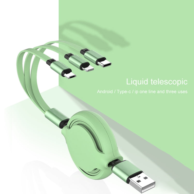 كابل شحن ومزامنة بيانات قابل للسحب 3 في 1 USB إلى USB-C / Type-C + 8Pin + Micro USB من السيليكون السائل 3.5A