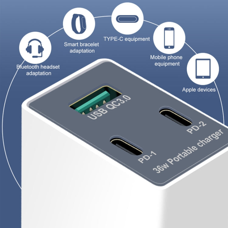 شاحن USB متعدد الوظائف قابل للطي بزاوية 90 درجة بقوة 36 واط مع قابس أمريكي WLX-X3