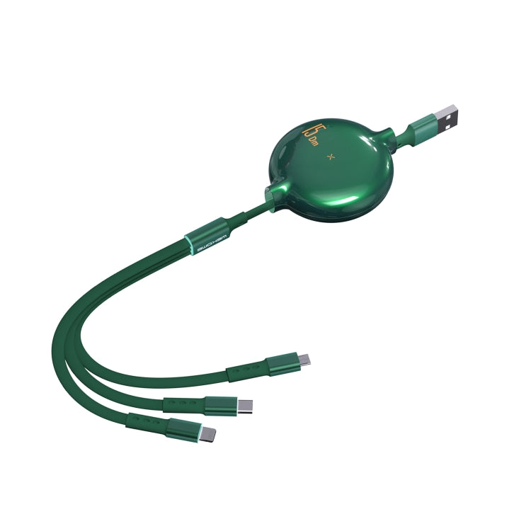 WK WDC-124 كابل شحن وبيانات تلسكوبي 3 في 1 3A 8 دبابيس + تايب-سي / USB-C + مايكرو USB من سلسلة بونا، الطول: 1.5م