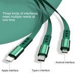 WK WDC-124 كابل شحن وبيانات تلسكوبي 3 في 1 3A 8 دبابيس + تايب-سي / USB-C + مايكرو USB من سلسلة بونا، الطول: 1.5م