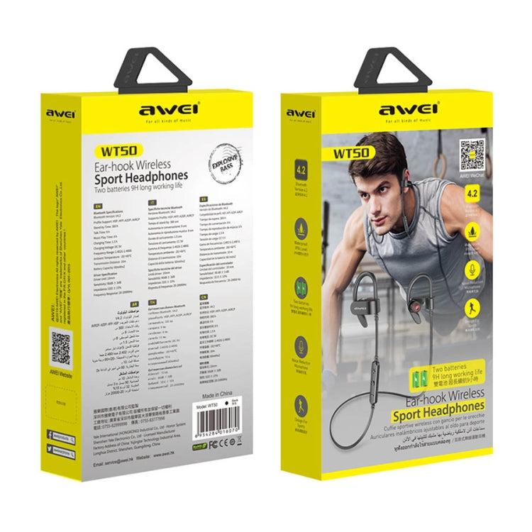 awei WT50 IPX4 Waterproof Ear-mounted Wireless Bluetooth Earphone with Microphone, WT50