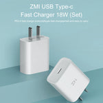 شاحن سريع أصلي من شاومي Youpin ZMI بقوة 20 واط مع محول طاقة وكابل شحن Type-C / USB-C إلى 8 دبابيس، قابس الولايات المتحدة