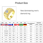 Fashion New Style Gold Plated + AAA Zircon Inlaid Rhinestone Men Diamond Ring, Size: 7, Diameter: 17.3mm, Perimeter: 54.4mm, Diameter: 17.3mm