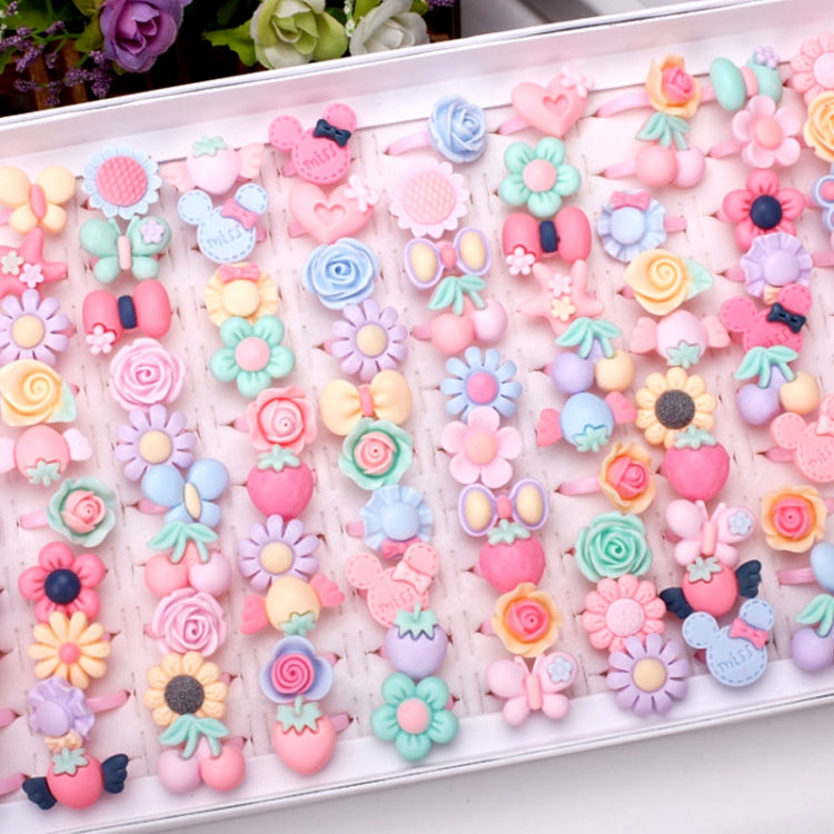100 PCS Children Cute Cartoon Resin Flower Animal Heart Bow-knot Ring, Frosted Surface, Frosted Surface, 100 PCS