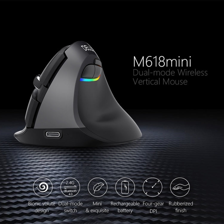 DELUX M618 Mini 2.4G Wireless 2400DPI USB Rechargeable Ergonomic Vertical Mouse, M618 Grey