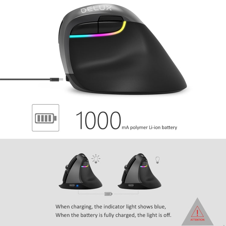 DELUX M618 Mini 2.4G Wireless 2400DPI USB Rechargeable Ergonomic Vertical Mouse, M618 Grey