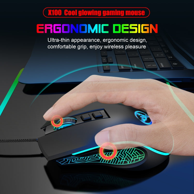 HXSJ X100 7-buttons 3600 DPI Cool Glowing Wired Gaming Mouse, Cable Length: 1.5m