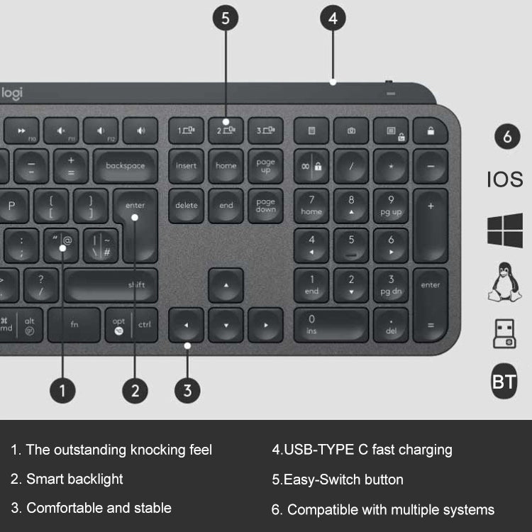Logitech MX Keys Wireless Bluetooth Silent Keyboard