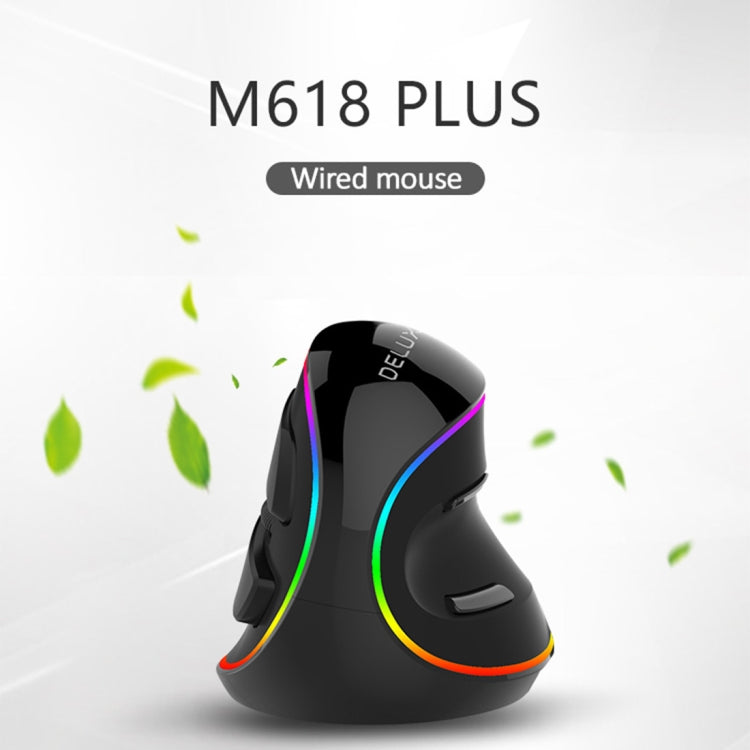 DELUX M618 Plus RGB Wired Optical Mouse Ergonomic Vertical Mouse 4000DPI, 4000DPI Wired
