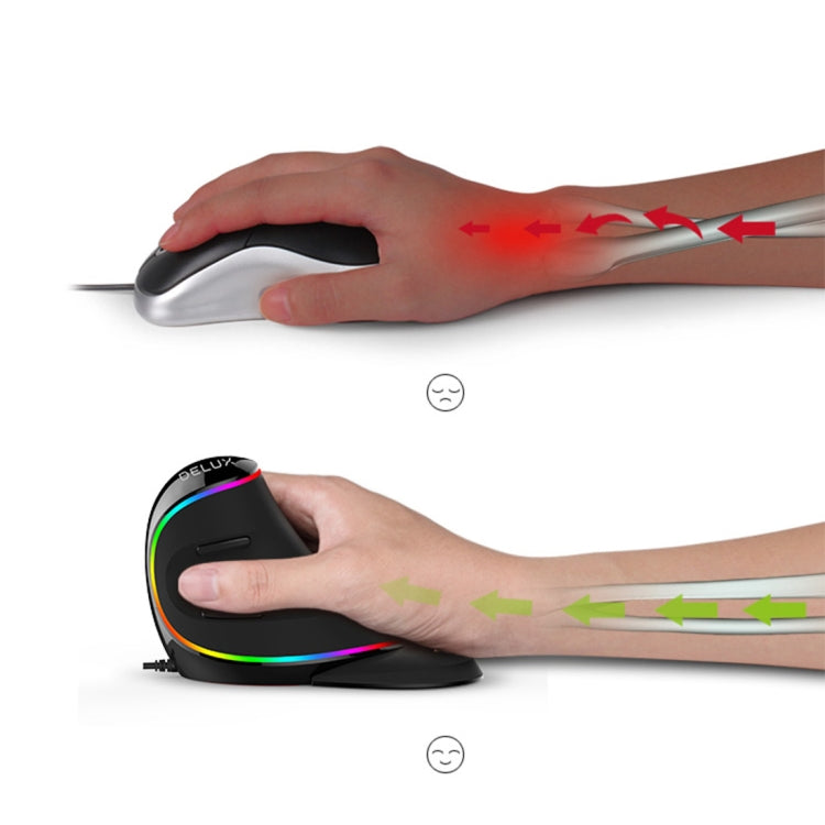 DELUX M618 Plus RGB Wired Optical Mouse Ergonomic Vertical Mouse 4000DPI, 4000DPI Wired