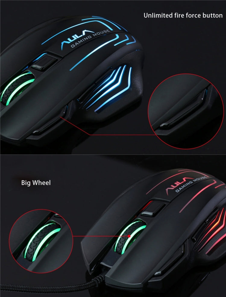 Aula Series Ghost Shark II Colourful Light 7D Optical Competitive USB Wired Game Mouse, Maximum Resolution of 4000 DPI, Ghost Shark II(B)