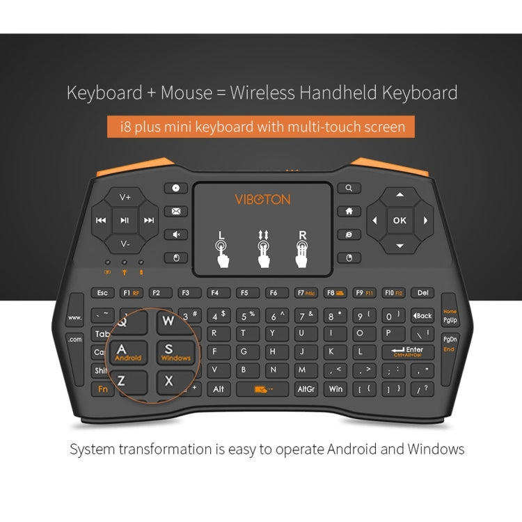 VIBOTON i8 Plus Updated 2.4GHz QWERT Mini Wireless Keyboard with Touchpad for TV Box, Mi Box, Computer, Tablet, Laptop and Projector(Black), Wireless Keyboard